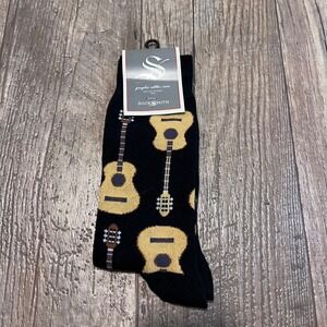 Socksmith Mens Acoustic Guitar Graphic Cotton Crew Socks Black MNC200-BLK NWT